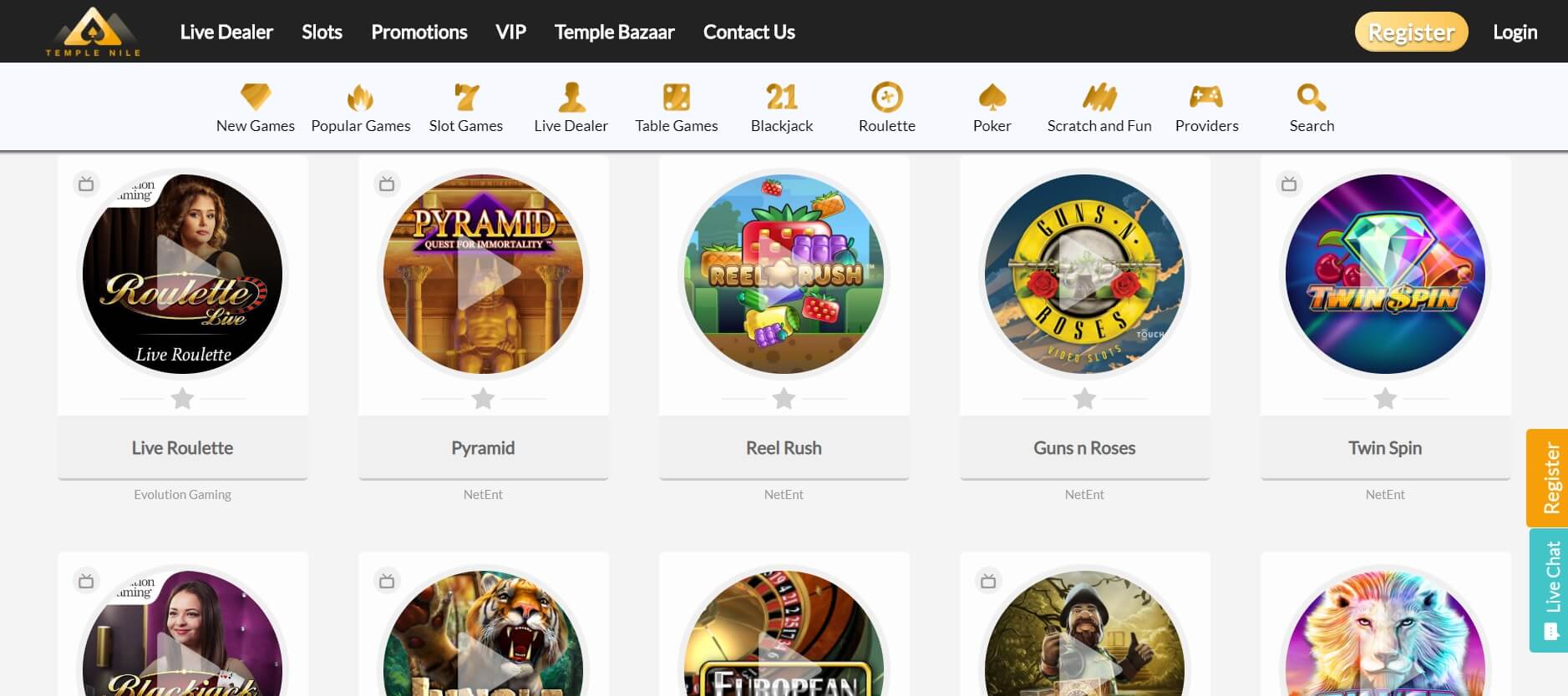 temple nile casino games and slots